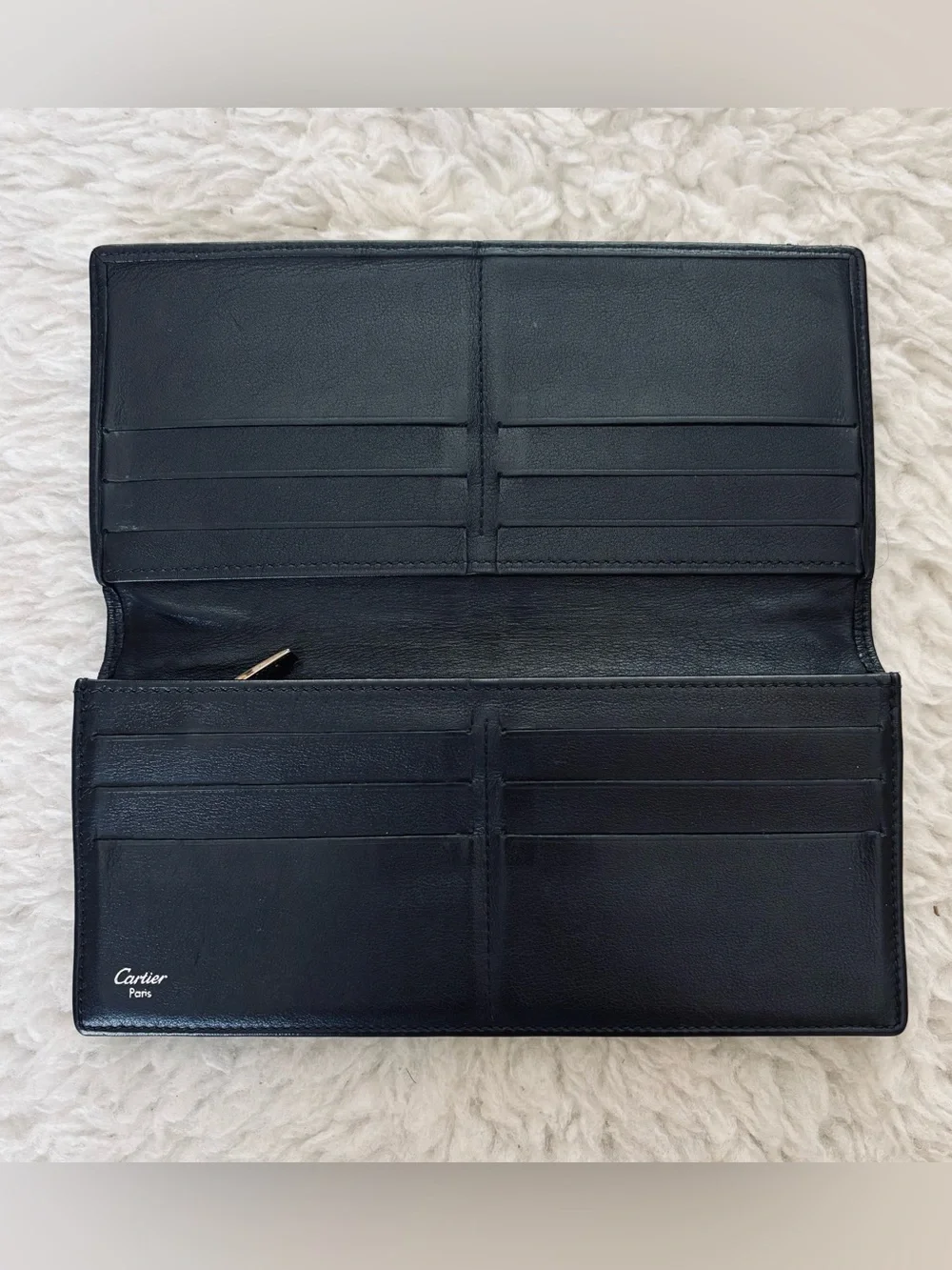 Cartier 2C Embossed Logo Vintage Black Leather Long Wallet